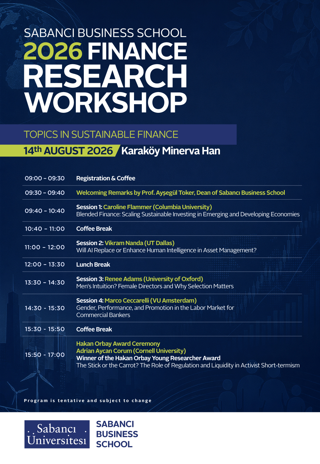 2026 Finance Research Workshop etkinlik programı ve konuşmacılar